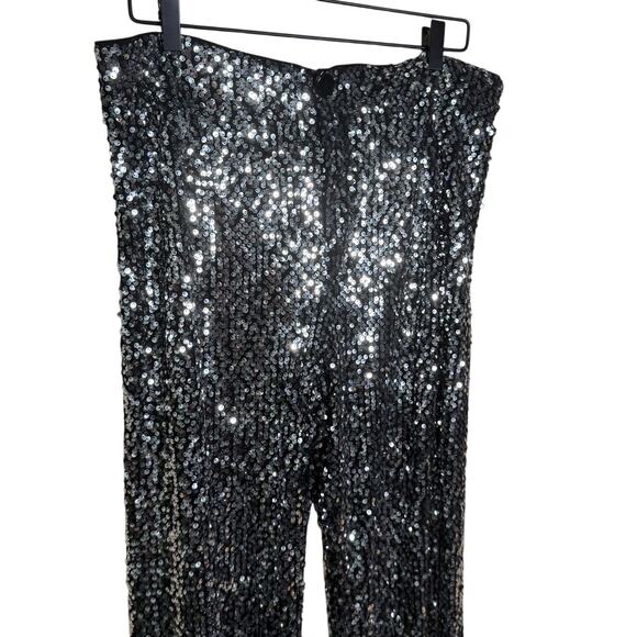 Anthropologie Colette Cropped Wide Leg Sequin Pants Black Silver Maeve Size 33 - Picture 6 of 11